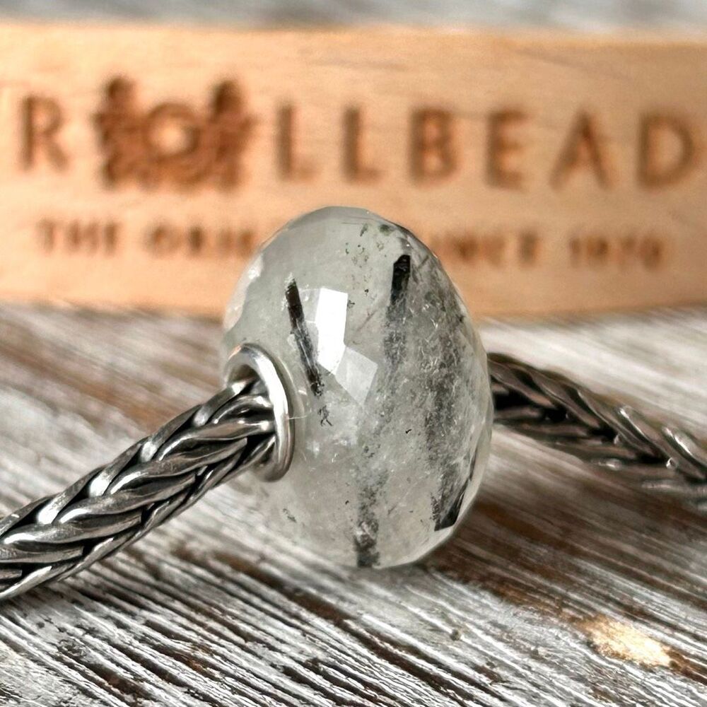 TROLLBEADS Tourmalinated Quartz Gemstone Facet RARE 2010 LAA 925 Black Rutilated